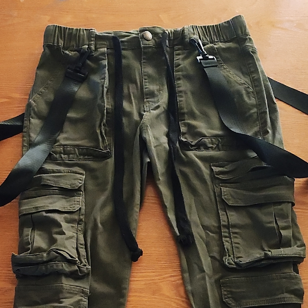 Men's Green Cargo Pants with Straps